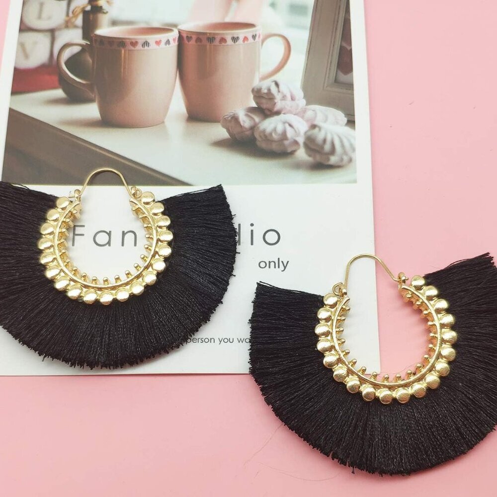 Tassel Hoop Earring Statement Thread Dangle Earri… - image 5